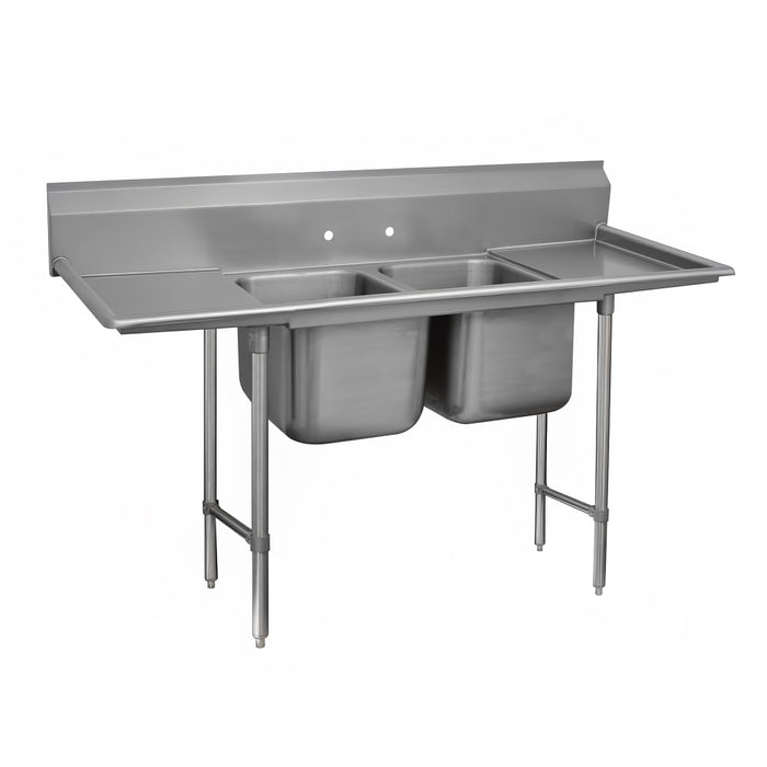 Advance Tabco 9-22-40-24RL 93" 2 Compartment Sink w/ 20"L x 20"W Bowl, 12" Deep-cityfoodequipment.com