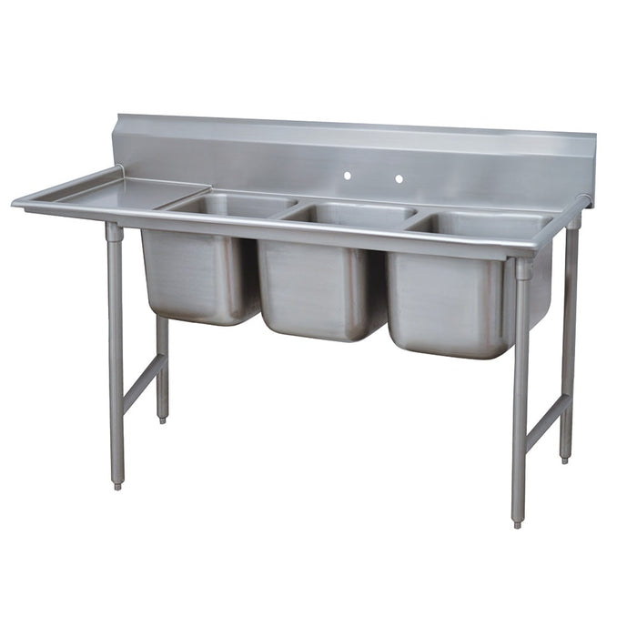Advance Tabco 9-3-54-18L 77" 3 Compartment Sink w/ 16"L x 20"W Bowl, 12" Deep-cityfoodequipment.com