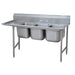 Advance Tabco 9-3-54-18L 77" 3 Compartment Sink w/ 16"L x 20"W Bowl, 12" Deep-cityfoodequipment.com