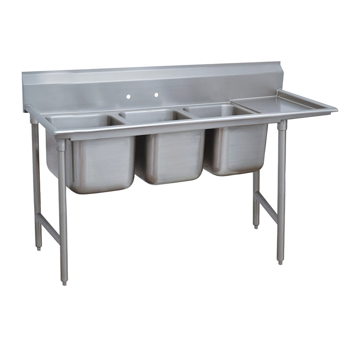 Advance Tabco 9-3-54-18R 77" 3 Compartment Sink w/ 16"L x 20"W Bowl, 12" Deep-cityfoodequipment.com