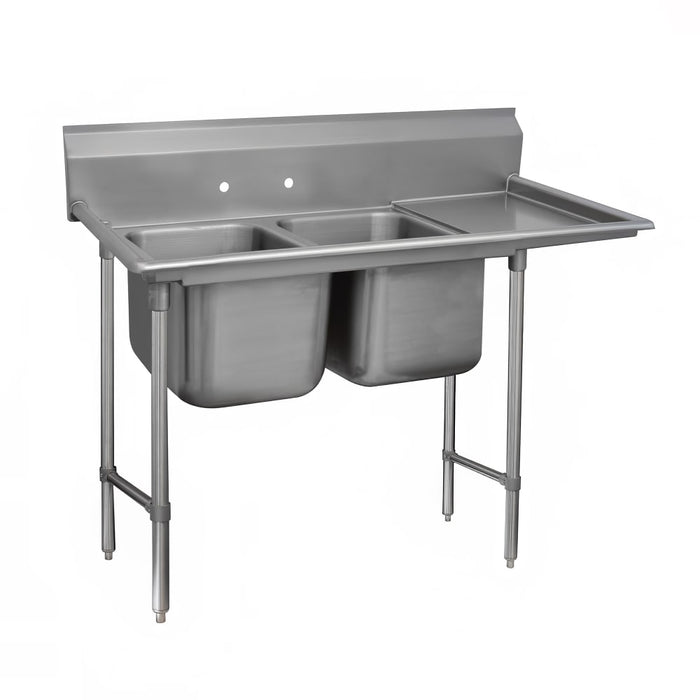 Advance Tabco 93-2-36-24R 65" 2 Compartment Sink w/ 16"L x 20"W Bowl, 12" Deep-cityfoodequipment.com