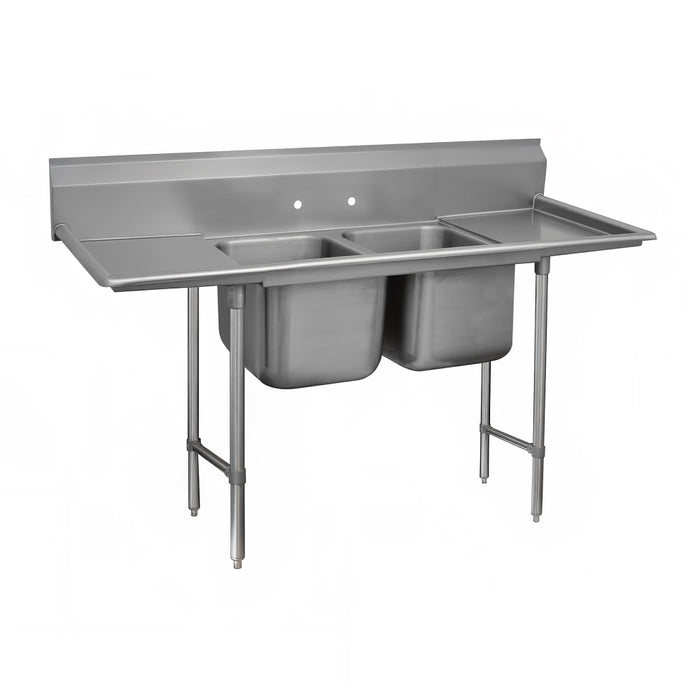 Advance Tabco 93-2-36-24RL 85" 2 Compartment Sink w/ 16"L x 20"W Bowl, 12" Deep-cityfoodequipment.com