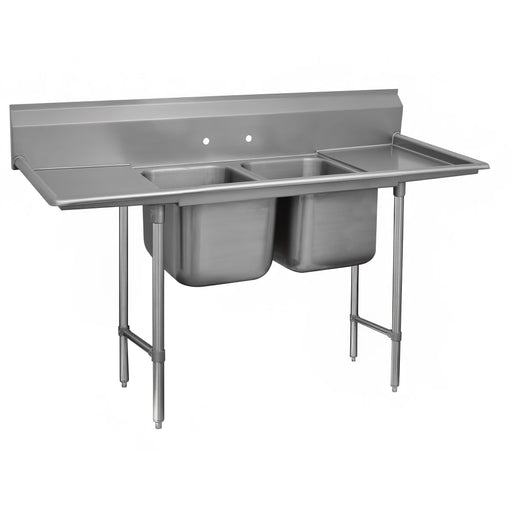 Advance Tabco 93-22-40-18RL 81" 2 Compartment Sink w/ 20"L x 20"W Bowl, 12" Deep-cityfoodequipment.com