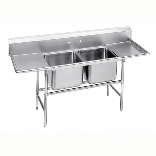 Advance Tabco 93-42-48-24RL 101" 2 Compartment Sink w/ 24"L x 24"W Bowl, 12" Deep-cityfoodequipment.com