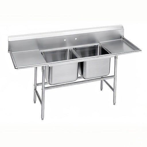 Advance Tabco 93-42-48-36RL 125" 2 Compartment Sink w/ 24"L x 24"W Bowl, 12" Deep-cityfoodequipment.com