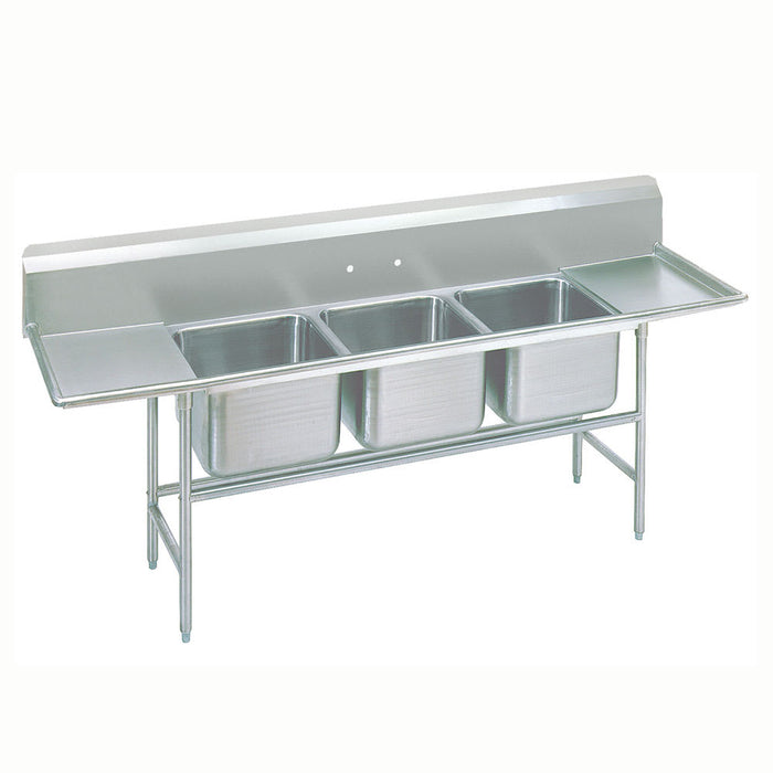 Advance Tabco 93-83-60-18RL 103" 3 Compartment Sink w/ 20"L x 28"W Bowl, 12" Deep-cityfoodequipment.com