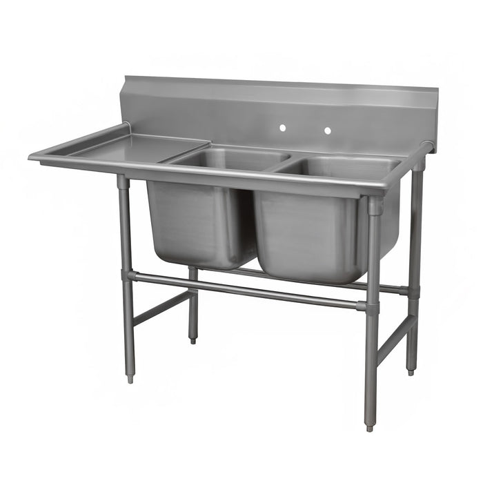 Advance Tabco 94-2-36-24L 65" 2 Compartment Sink w/ 16"L x 20"W Bowl, 14" Deep-cityfoodequipment.com