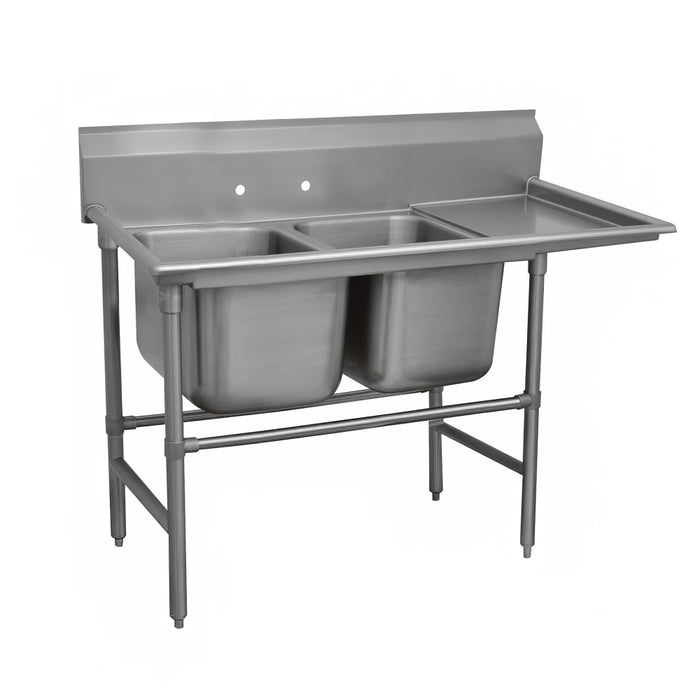 Advance Tabco 94-2-36-36R 77" 2 Compartment Sink w/ 16"L x 20"W Bowl, 14" Deep-cityfoodequipment.com