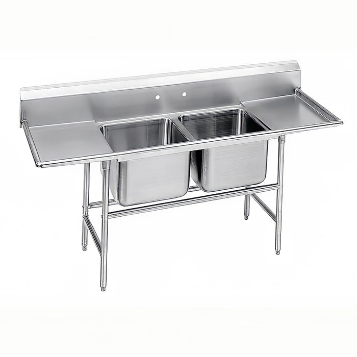 Advance Tabco 94-22-40-24RL 93" 2 Compartment Sink w/ 20"L x 20"W Bowl, 14" Deep-cityfoodequipment.com