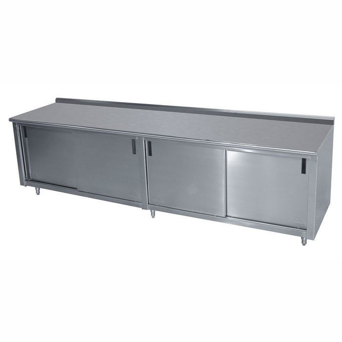 Advance Tabco CF-SS-2410M 120" Enclosed Work Table w/ Sliding Doors & Midshelf, 1 1/2" Backsplash, 24"D-cityfoodequipment.com