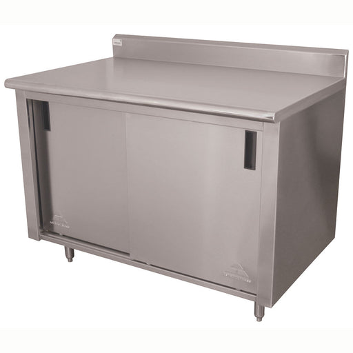 Advance Tabco CK-SS-304M 48" Enclosed Work Table w/ Sliding Doors & Midshelf, 5" Backsplash, 30"D-cityfoodequipment.com