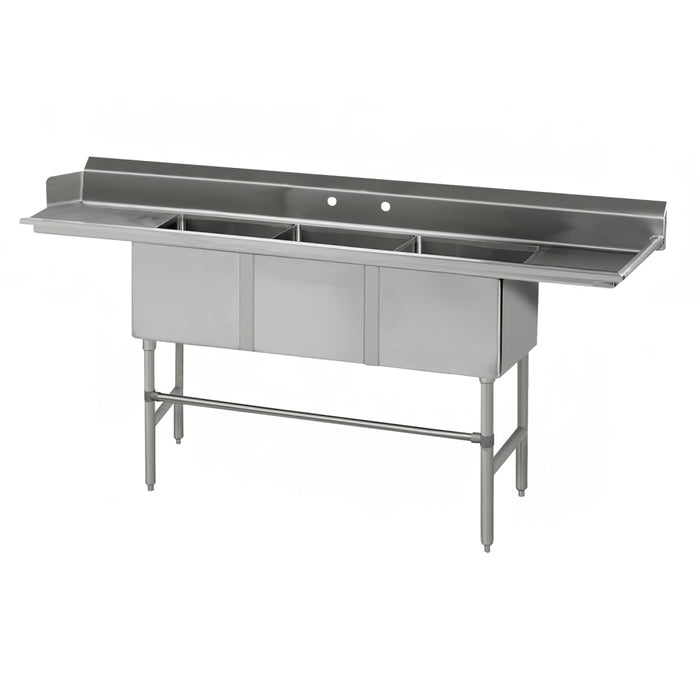 Advance Tabco DTC-3-90R-X Dish Table - (3) 18" x 24" x 14" Bowls, 16" Right Drainboard, 16 ga 304 Stainless-cityfoodequipment.com