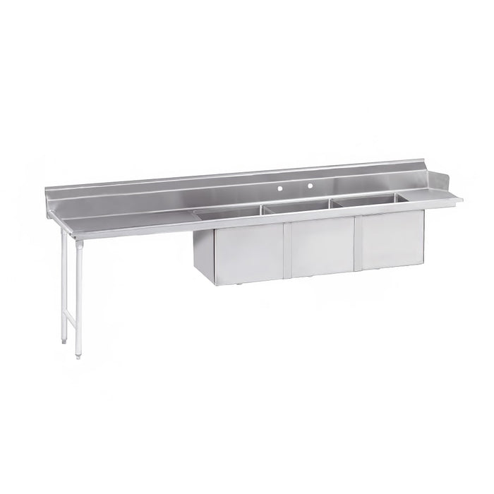 Advance Tabco DTC-3-1824-108LX Dish Table - (3) 18" x 24" x 14" Bowls, 41" Left Drainboard, 16 ga 304 Stainless-cityfoodequipment.com