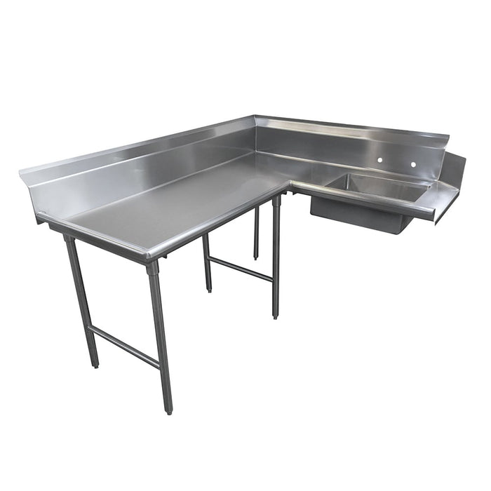 Advance Tabco DTS-K70-144L 143" L-R Korner Soil Dishtable - Crossrails, Stainless Legs, 14 ga 304 Stainless-cityfoodequipment.com