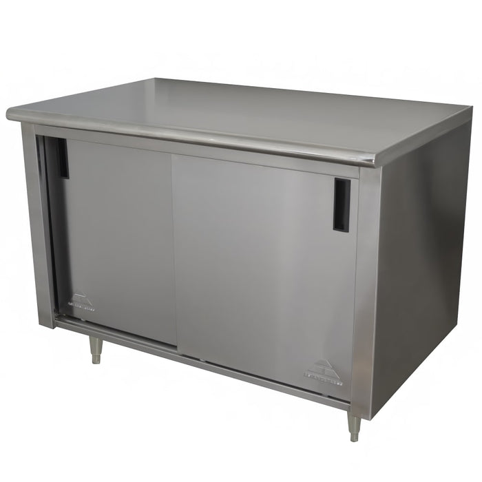 Advance Tabco ECB-SS-304M-X 48" Enclosed Work Table w/ Sliding Doors & Midshelf, 30"D-cityfoodequipment.com