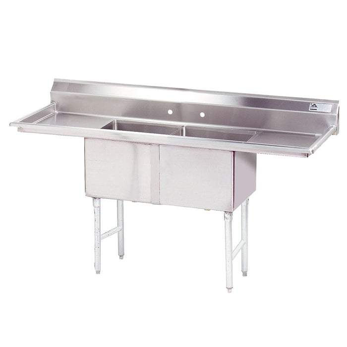 Advance Tabco FC-2-2424-18RL 84" 2 Compartment Sink w/ 24"L x 24"W Bowl, 14" Deep-cityfoodequipment.com