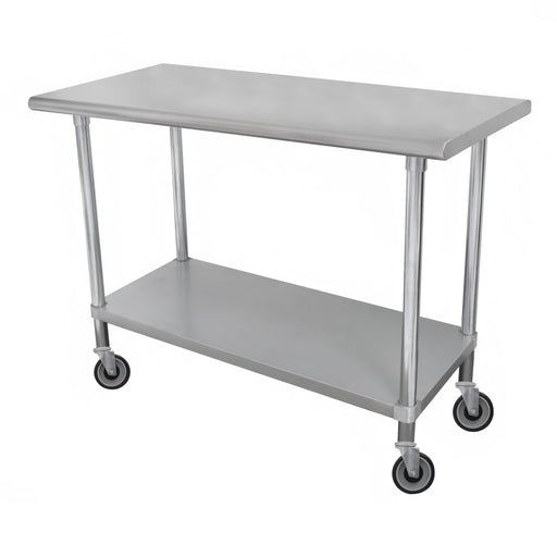 Advance Tabco ELAG-306C-X 72" Mobile 18 ga Work Table w/ Undershelf & 430 Series Stainless Steel Flat Top-cityfoodequipment.com