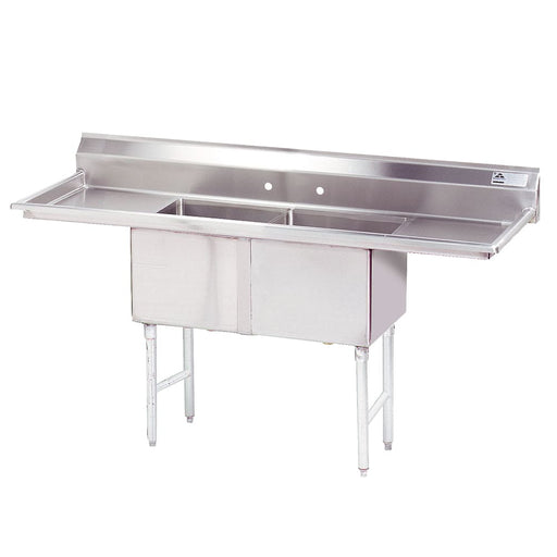 Advance Tabco FC-2-1824-24RL 84" 2 Compartment Sink w/ 18"L x 24"W Bowl, 14" Deep-cityfoodequipment.com