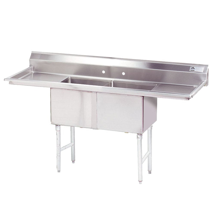 Advance Tabco FC-2-1824-24RL 84" 2 Compartment Sink w/ 18"L x 24"W Bowl, 14" Deep-cityfoodequipment.com