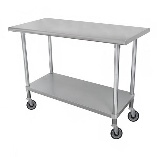 Advance Tabco ELAG-304C-X 48" Mobile 18 ga Work Table w/ Undershelf & 430 Series Stainless Steel Flat Top-cityfoodequipment.com