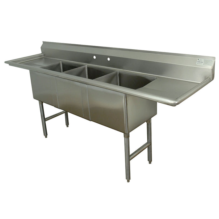 Advance Tabco FC-3-1620-18RL 84" 3 Compartment Sink w/ 16"L x 20"W Bowl, 14" Deep-cityfoodequipment.com
