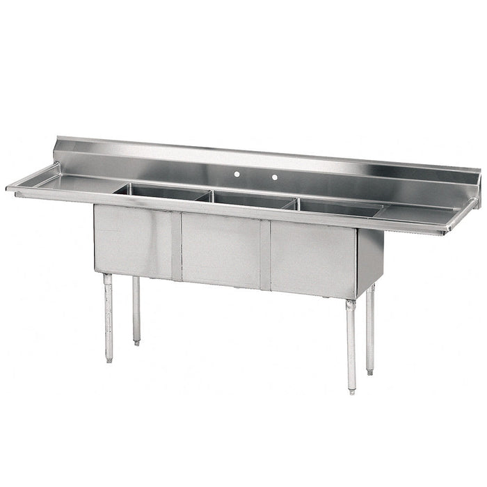 Advance Tabco FE-3-1620-18RL 84" 3 Compartment Sink w/ 16"L x 20"W Bowl, 12" Deep-cityfoodequipment.com