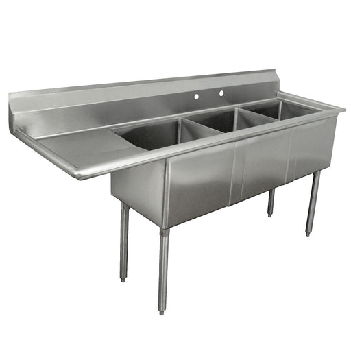 Advance Tabco FE-3-1812-18L 74 1/2" 3 Compartment Sink w/ 18"L x 18"W Bowl, 12" Deep-cityfoodequipment.com