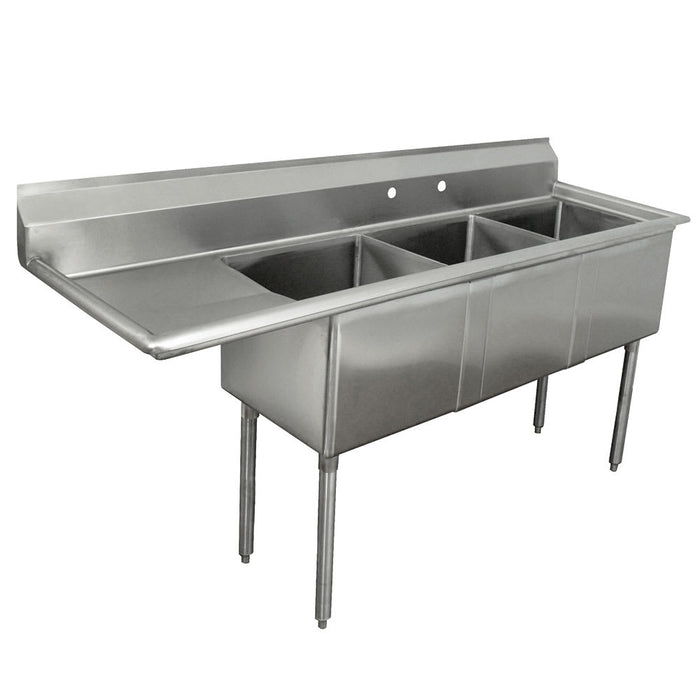 Advance Tabco FE-3-1812-18L 74 1/2" 3 Compartment Sink w/ 18"L x 18"W Bowl, 12" Deep-cityfoodequipment.com