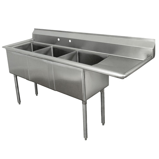 Advance Tabco FE-3-1812-18R 74 1/2" 3 Compartment Sink w/ 18"L x 18"W Bowl, 12" Deep-cityfoodequipment.com