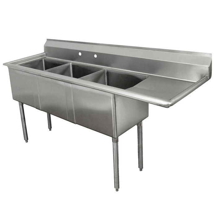 Advance Tabco FE-3-1812-18R 74 1/2" 3 Compartment Sink w/ 18"L x 18"W Bowl, 12" Deep-cityfoodequipment.com