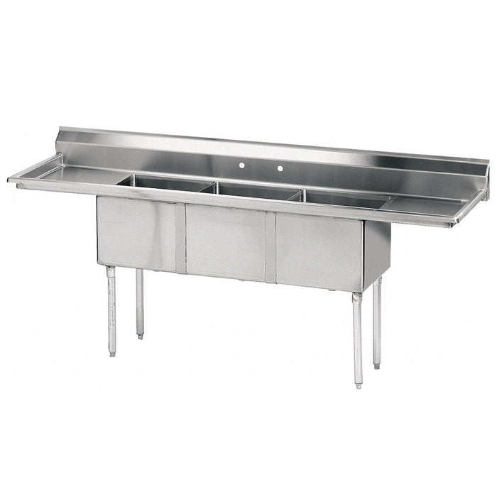 Advance Tabco FE-3-1824-24RL 102" 3 Compartment Sink w/ 18"L x 24"W Bowl, 14" Deep-cityfoodequipment.com