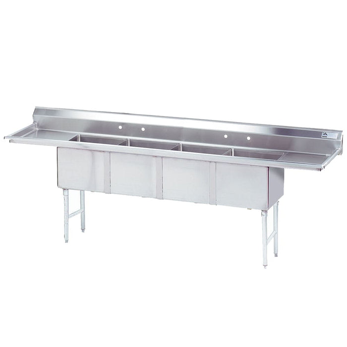 Advance Tabco FC-4-2424-24RL 144" 4 Compartment Sink w/ 24"L x 24"W Bowl, 12" Deep-cityfoodequipment.com