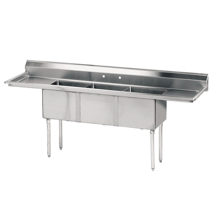 Advance Tabco FE-3-1812-18RL 90" 3 Compartment Sink w/ 18"L x 18"W Bowl, 12" Deep-cityfoodequipment.com