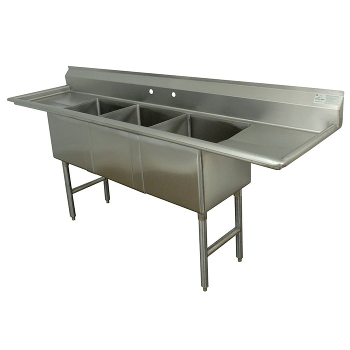 Advance Tabco FC-3-1515-15RL 75" 3 Compartment Sink w/ 15"L x 15"W Bowl, 14" Deep-cityfoodequipment.com