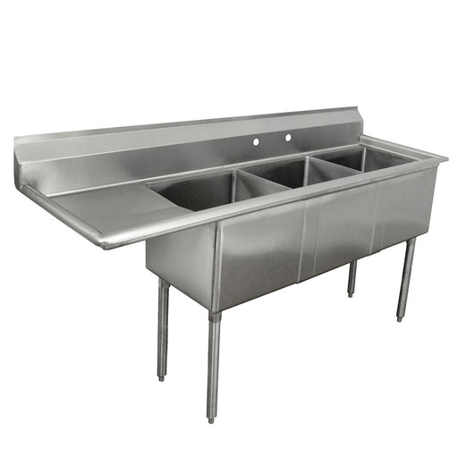 Advance Tabco FE-3-1515-15L 62 1/2" 3 Compartment Sink w/ 15"L x 15"W Bowl, 12" Deep-cityfoodequipment.com