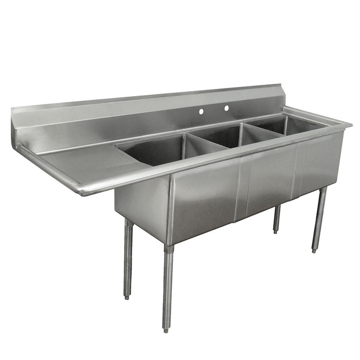 Advance Tabco FE-3-1515-15L 62 1/2" 3 Compartment Sink w/ 15"L x 15"W Bowl, 12" Deep-cityfoodequipment.com