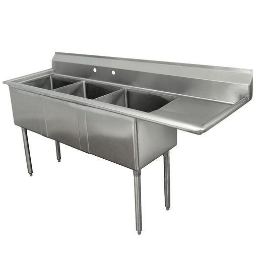Advance Tabco FE-3-1620-18R 68 1/2" 3 Compartment Sink w/ 16"L x 20"W Bowl, 12" Deep-cityfoodequipment.com