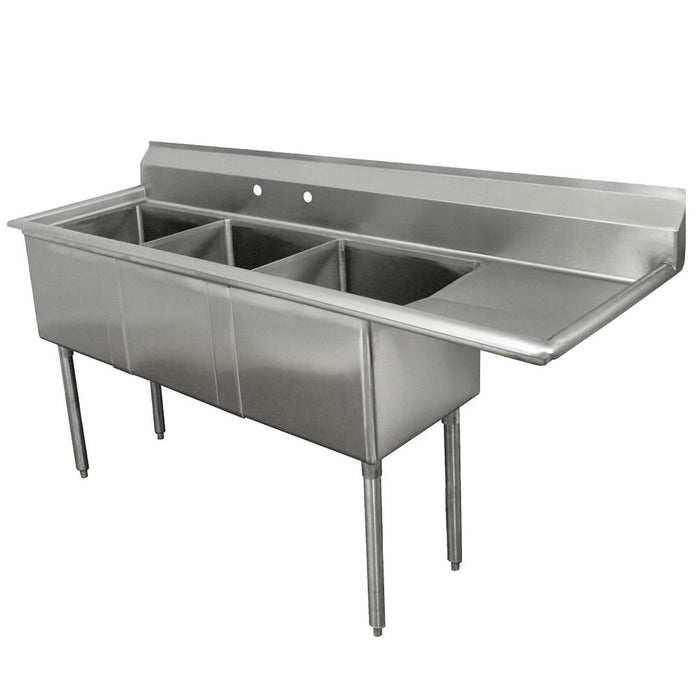 Advance Tabco FE-3-1620-18R 68 1/2" 3 Compartment Sink w/ 16"L x 20"W Bowl, 12" Deep-cityfoodequipment.com
