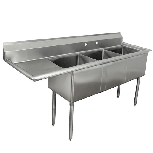 Advance Tabco FE-3-1620-18L 68 1/2" 3 Compartment Sink w/ 16"L x 20"W Bowl, 12" Deep-cityfoodequipment.com
