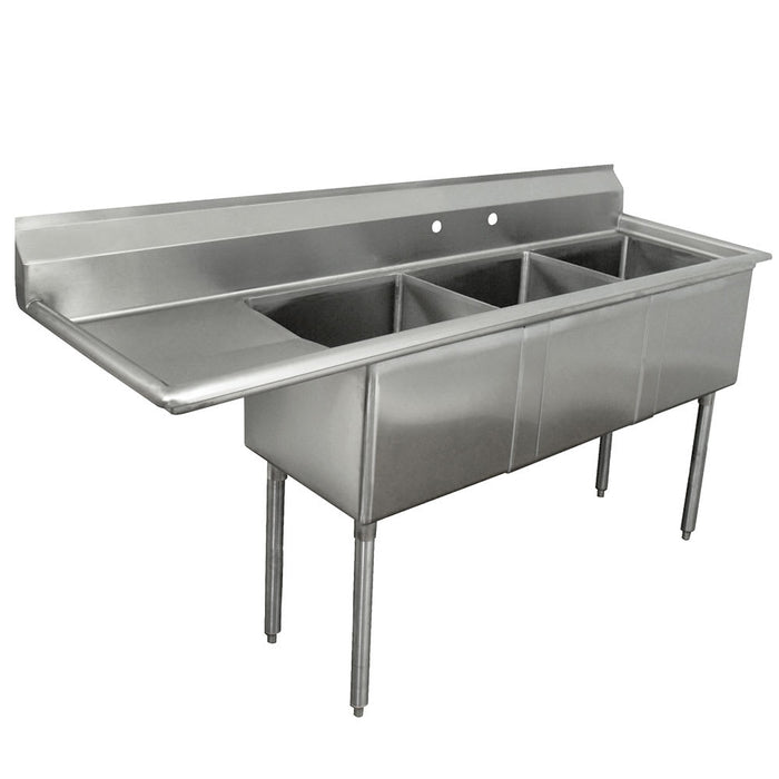Advance Tabco FE-3-1620-18L 68 1/2" 3 Compartment Sink w/ 16"L x 20"W Bowl, 12" Deep-cityfoodequipment.com