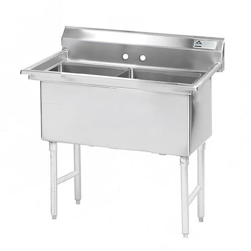 Advance Tabco FS-2-1824 41" 2 Compartment Sink w/ 18"L x 24"W Bowl, 14" Deep-cityfoodequipment.com