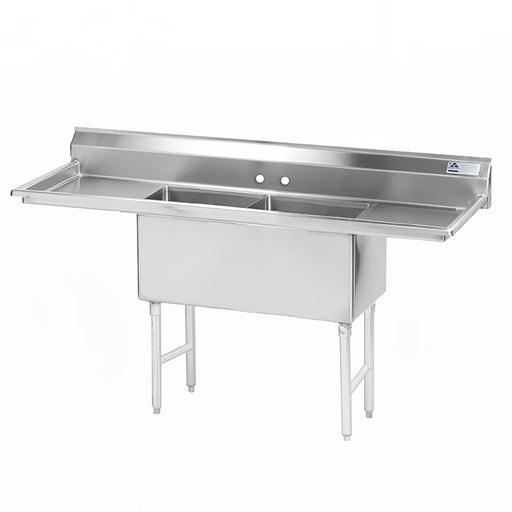 Advance Tabco FS-2-2424-18RL 84" 2 Compartment Sink w/ 24"L x 24"W Bowl, 14" Deep-cityfoodequipment.com