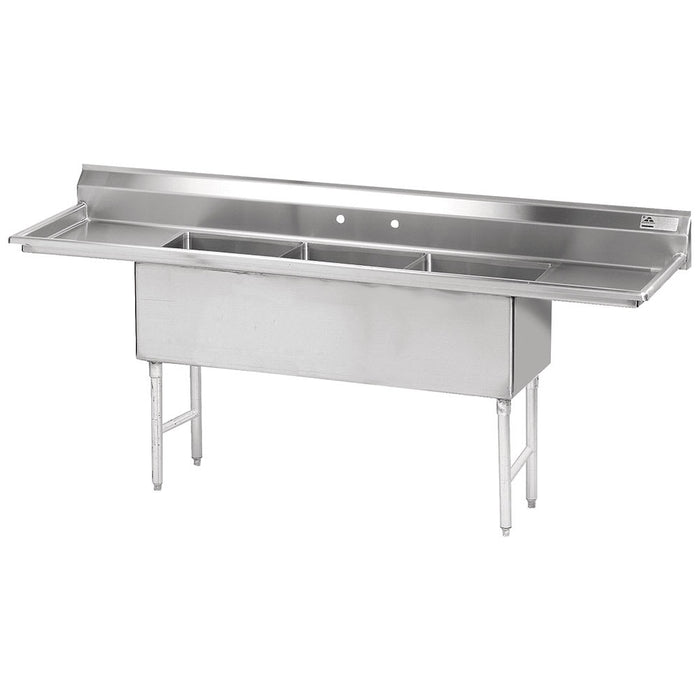 Advance Tabco FS-3-1824-24RL 102" 3 Compartment Sink w/ 18"L x 24"W Bowl, 14" Deep-cityfoodequipment.com