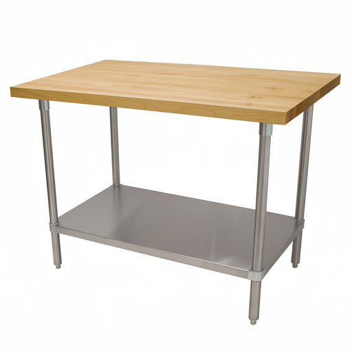 Advance Tabco H2G-245 1 3/4" Maple Top Work Table w/ Undershelf, 60"L x 24"D-cityfoodequipment.com