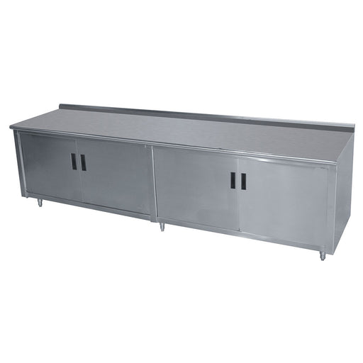 Advance Tabco HF-SS-369M 108" Enclosed Work Table w/ Swing Doors & Midshelf, 1 1/2" Backsplash, 36"D-cityfoodequipment.com