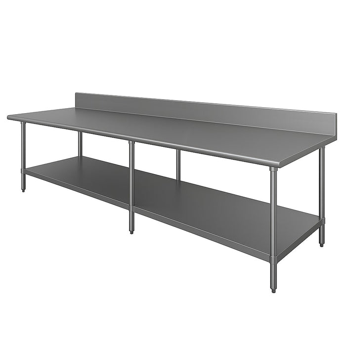 Advance Tabco KLG-2410 120" 14 ga Work Table w/ Undershelf & 304 Series Stainless Top, 5" Backsplash-cityfoodequipment.com