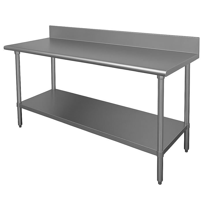 Advance Tabco KMG-306 72" 16 ga Work Table w/ Undershelf & 304 Series Stainless Top, 5" Backsplash-cityfoodequipment.com
