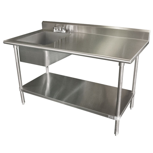 Advance Tabco KLAG-11B-305L 60" Work Table w/ Left Sink - 5" Backsplash, Undershelf, 16 ga Stainless Steel-cityfoodequipment.com