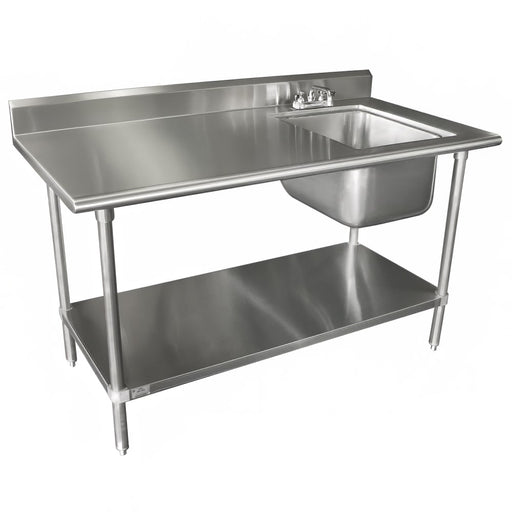 Advance Tabco KLAG-11B-304R-X 48" Work Table w/ Right Sink - 5" Backsplash, Undershelf, 16 ga Stainless Steel-cityfoodequipment.com