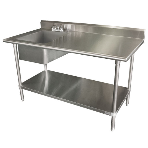 Advance Tabco KLAG-11B-306L 72" Work Table w/ Left Sink - 5" Backsplash, Undershelf, 16 ga Stainless Steel-cityfoodequipment.com